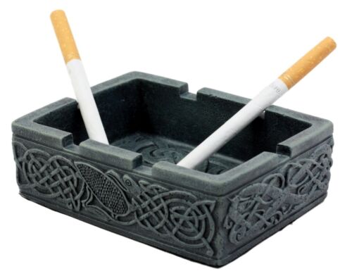 ebros gift Ebros Gift Rectangular Celtic Dragon Head Tribal Knotwork Ashtray Resin Figurine for Cigar Lovers Gift for Smokers Or As Multipurpose Container Coins Keys Holder