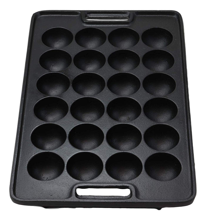Ebros Gift Ebros Gift Rectangular Traditional Cast Iron Japanese Street Food Takoyaki Stuffed Mushrooms Dessert Cakes Snacks Special Cooking Plate Pan Takoyaki-Nabe With Side Handle Holes Restaurant Supply