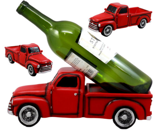 ebros gift Ebros Gift Red Vintage Old Fashioned Pickup Truck Wine Holder 11.25" Long Figurine Wine Bottle Holder Caddy