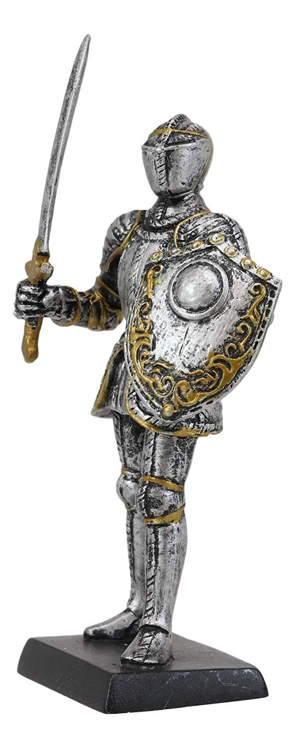 Ebros Gift Ebros Gift Renaissance Medieval Royal Knight With Long Sword And Large Shield Figurine 5" H Suit Of Armor Dollhouse Miniature Knights Sculpture Decor European Empire War Soldier Statue