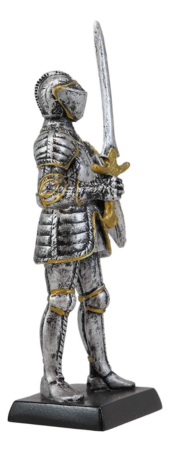 Ebros Gift Ebros Gift Renaissance Medieval Royal Knight With Long Sword And Large Shield Figurine 5" H Suit Of Armor Dollhouse Miniature Knights Sculpture Decor European Empire War Soldier Statue