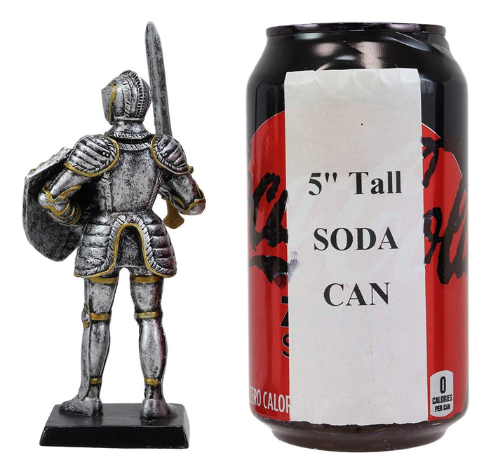 Ebros Gift Ebros Gift Renaissance Medieval Royal Knight With Long Sword And Large Shield Figurine 5" H Suit Of Armor Dollhouse Miniature Knights Sculpture Decor European Empire War Soldier Statue