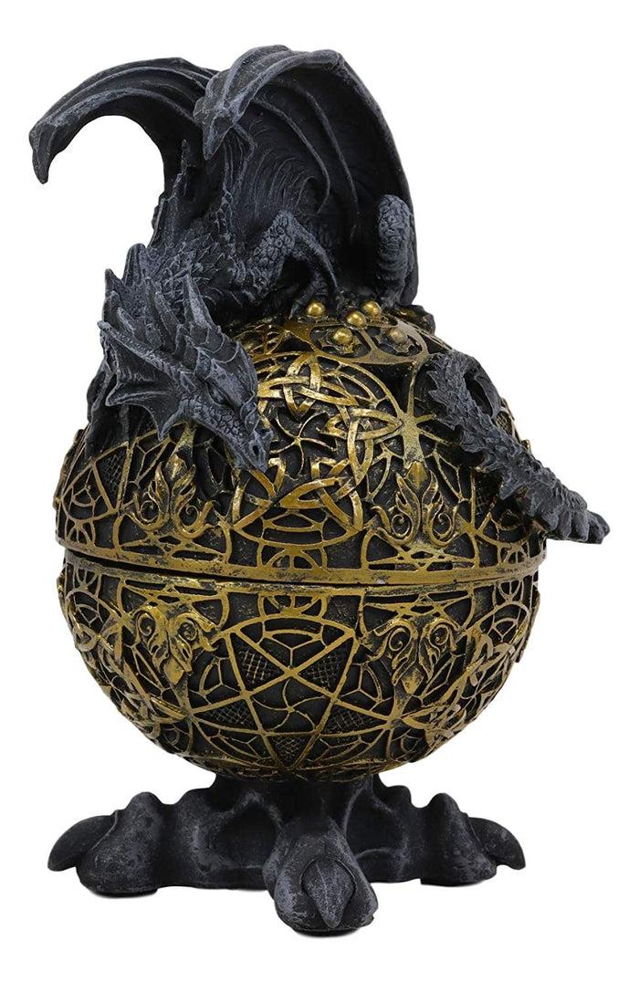 Ebros Gift Ebros Gift Rocky Stone Dragon Perching On Celtic Knotwork Atlas Golden Egg With Claw Feet Base Decorative Jewelry Box Figurine 8.25" High Fantasy Myths Legends Dungeons And Dragons Statue