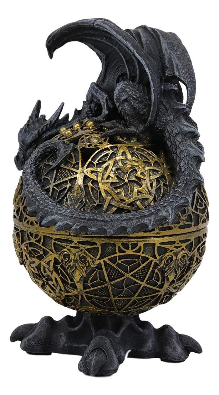 Ebros Gift Ebros Gift Rocky Stone Dragon Perching On Celtic Knotwork Atlas Golden Egg With Claw Feet Base Decorative Jewelry Box Figurine 8.25" High Fantasy Myths Legends Dungeons And Dragons Statue