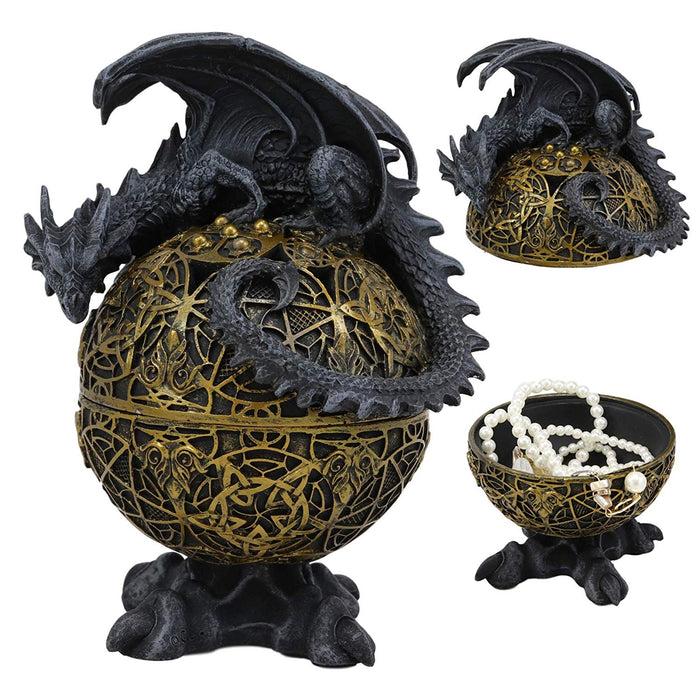 ebros gift Ebros Gift Rocky Stone Dragon Perching On Celtic Knotwork Atlas Golden Egg With Claw Feet Base Decorative Jewelry Box Figurine 8.25" High Fantasy Myths Legends Dungeons And Dragons Statue