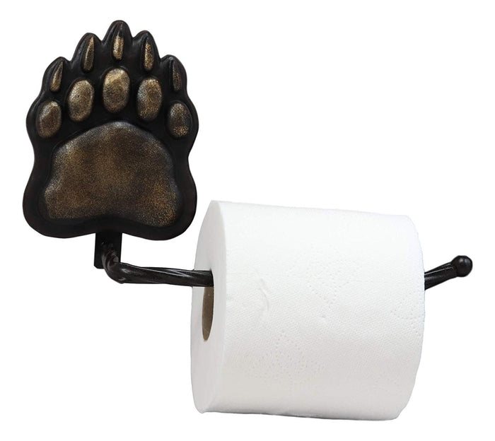 Ebros Gift Ebros Gift Rustic Black Bear Paw With Dangling Branch Metal Toilet Paper Holder Figurine 10.25"L Powder Room Bathroom Wall Decor Plaque For Cabin Hunting Lodge Animal Bears Tracks Accent