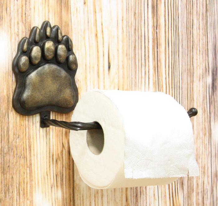 ebros gift Ebros Gift Rustic Black Bear Paw With Dangling Branch Metal Toilet Paper Holder Figurine 10.25"L Powder Room Bathroom Wall Decor Plaque For Cabin Hunting Lodge Animal Bears Tracks Accent