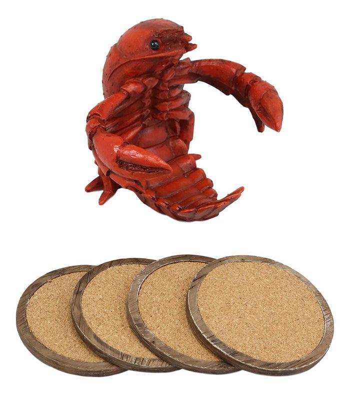 Ebros Gift Ebros Gift Rustic Southwestern Cajun Creole Crawfish Coaster Set With 4 Round Cork Based Coasters 5" High Home Accent Crayfish Small Lobster Western Decorative Figurine