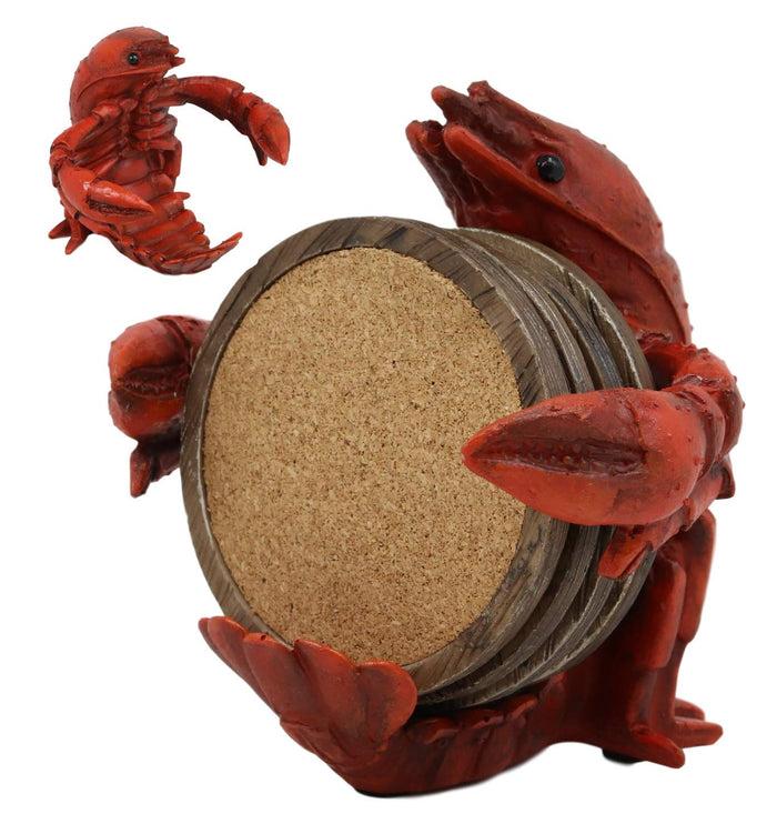 ebros gift Ebros Gift Rustic Southwestern Cajun Creole Crawfish Coaster Set with 4 Round Cork Based Coasters 5" High Home Accent Crayfish Small Lobster Western Decorative Figurine