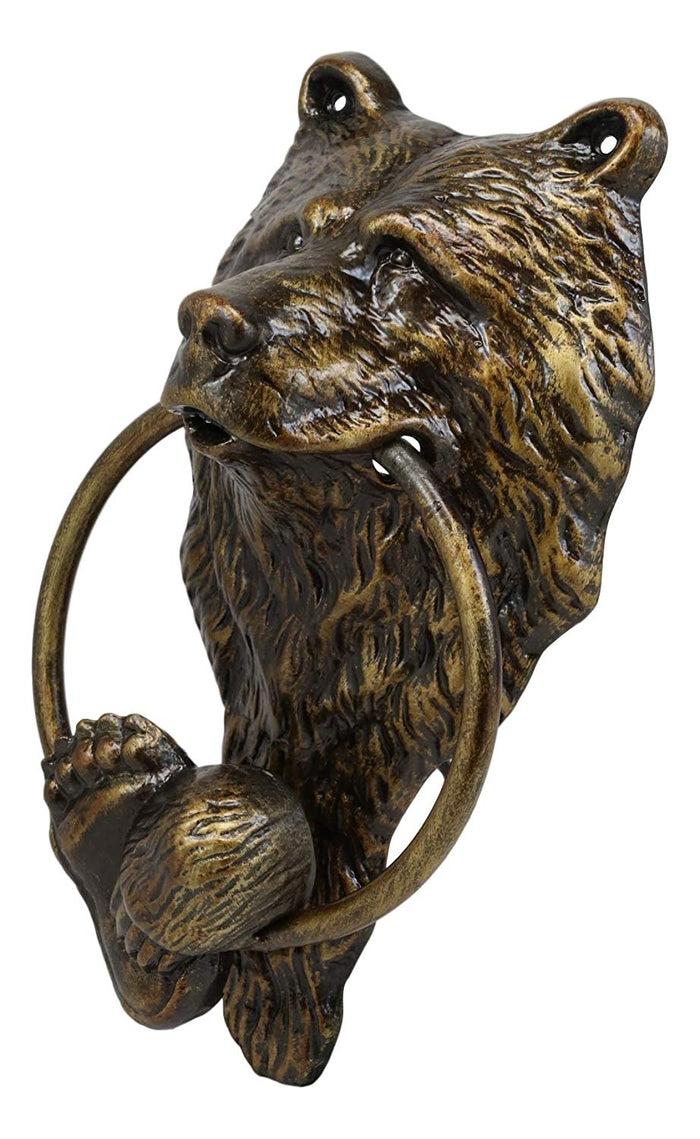 Ebros Gift Ebros Gift Rustic Western Forest Grizzly Bear Head With Foot And Paw Cast Aluminum Door Knocker Figurine Decorative Knockers Themed Bears For Cabin Lodge Mountain Cottage Home Accent Decor Hardware
