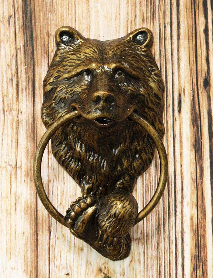 ebros gift Ebros Gift Rustic Western Forest Grizzly Bear Head with Foot and Paw Cast Aluminum Door Knocker Figurine Decorative Knockers Themed Bears for Cabin Lodge Mountain Cottage Home Accent Decor Hardware