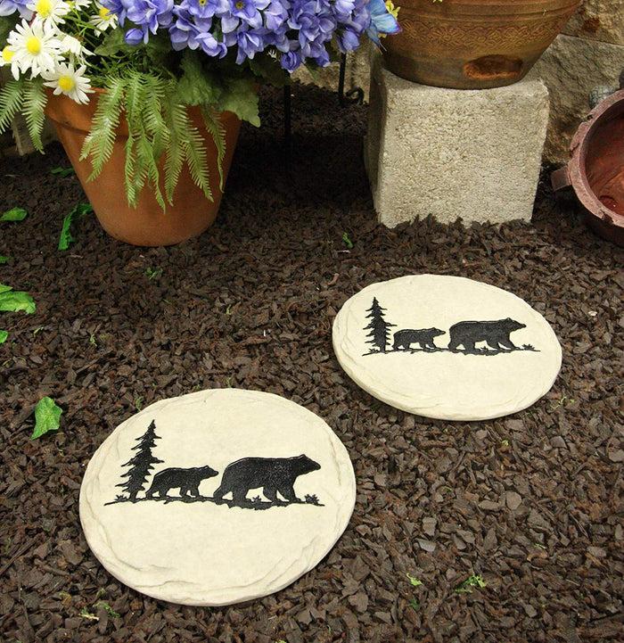 Ebros Gift Ebros Gift Rustic Wildlife Pine Tree Forest Trail Black Bear Mother And Cub Faux Stone Resin Garden Stepping Stones 9" Diameter Decorative Cabin Lodge Mountain Gardening Accent Decor (2)