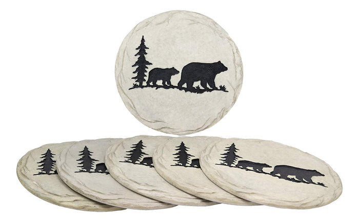 Ebros Gift Ebros Gift Rustic Wildlife Pine Tree Forest Trail Black Bear Mother And Cub Faux Stone Resin Garden Stepping Stones 9" Diameter Decorative Cabin Lodge Mountain Gardening Accent Decor (6)