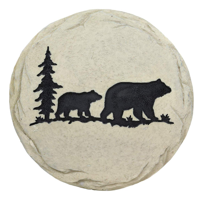 Ebros Gift Ebros Gift Rustic Wildlife Pine Tree Forest Trail Black Bear Mother And Cub Faux Stone Resin Garden Stepping Stones 9" Diameter Decorative Cabin Lodge Mountain Gardening Accent Decor (6)