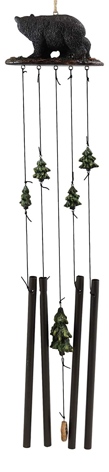 Ebros Gift Ebros Gift Rustic Woodland Black Bear Mother And Cub Family Roaming The Forest Figurine Top Resonant Wind Chime With Pine Tree Ornaments Garden Patio Rustic Cabin Lodge Mountain River Home Accent