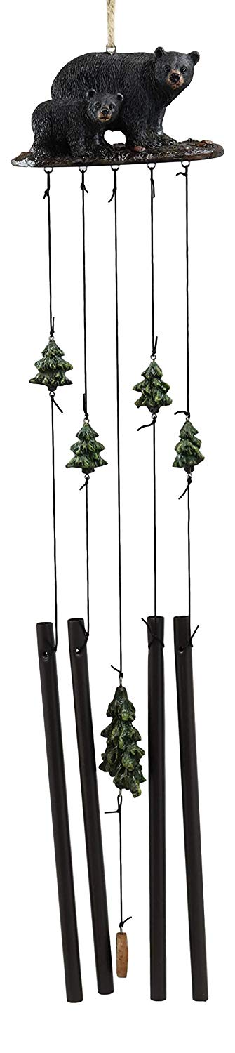 Ebros Gift Ebros Gift Rustic Woodland Black Bear Mother And Cub Family Roaming The Forest Figurine Top Resonant Wind Chime With Pine Tree Ornaments Garden Patio Rustic Cabin Lodge Mountain River Home Accent