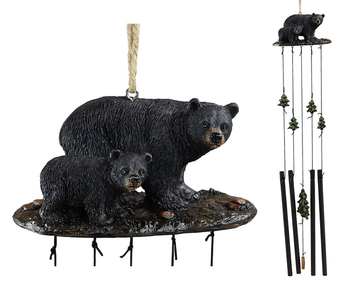 ebros gift Ebros Gift Rustic Woodland Black Bear Mother and Cub Family Roaming The Forest Figurine Top Resonant Wind Chime with Pine Tree Ornaments Garden Patio Rustic Cabin Lodge Mountain River Home Accent