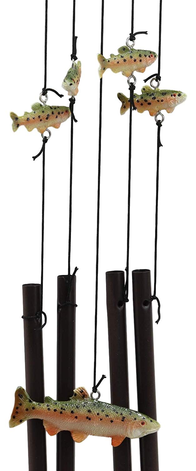 Ebros Gift Ebros Gift Rustic Woodland Forest Black Bear Mother And 2 Cubs Family Rowing Canoe Boat Figurine Top Resonant Wind Chime With Fish Ornaments Garden Patio Rustic Cabin Lodge Mountain River Home Accent