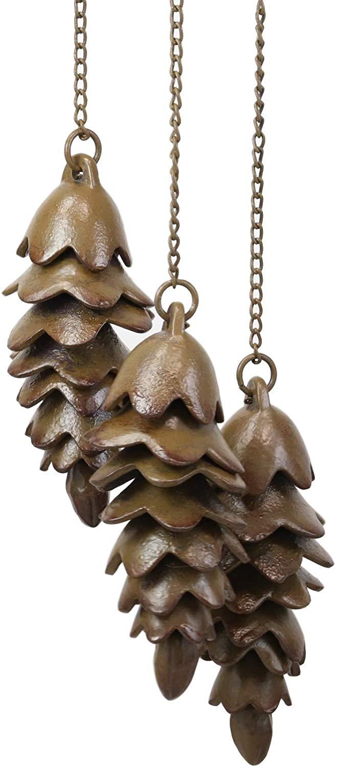 Ebros Gift Ebros Gift Rustic Woodlands Cast Iron Triple Pine Cones Hanging From Twigs Resonant Wind Chime 27.5" High Pinecone Hanging Ornaments Garden Patio Western Cabin Lodge Mountain Home Accent