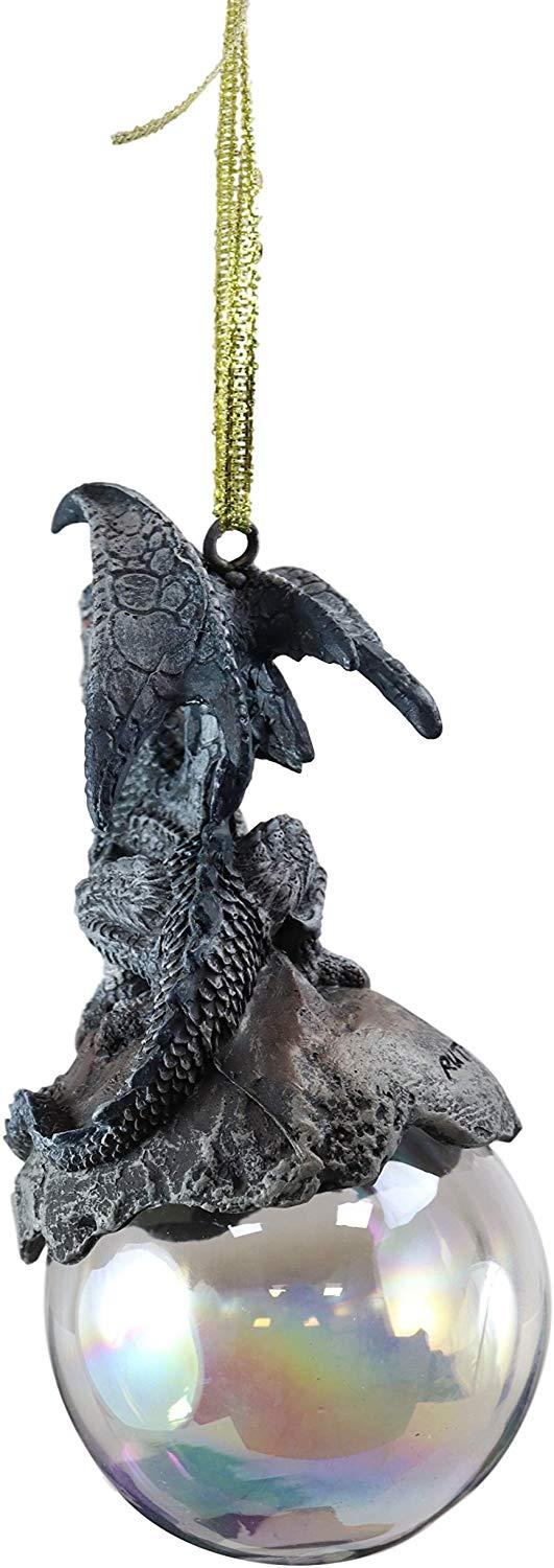 Ebros Gift Ebros Gift Ruth Thompson Art Check Mate Blue Dragon Perching On Pearl Glass Ball 5" High Ornament Figurine Christmas Tree Ornament