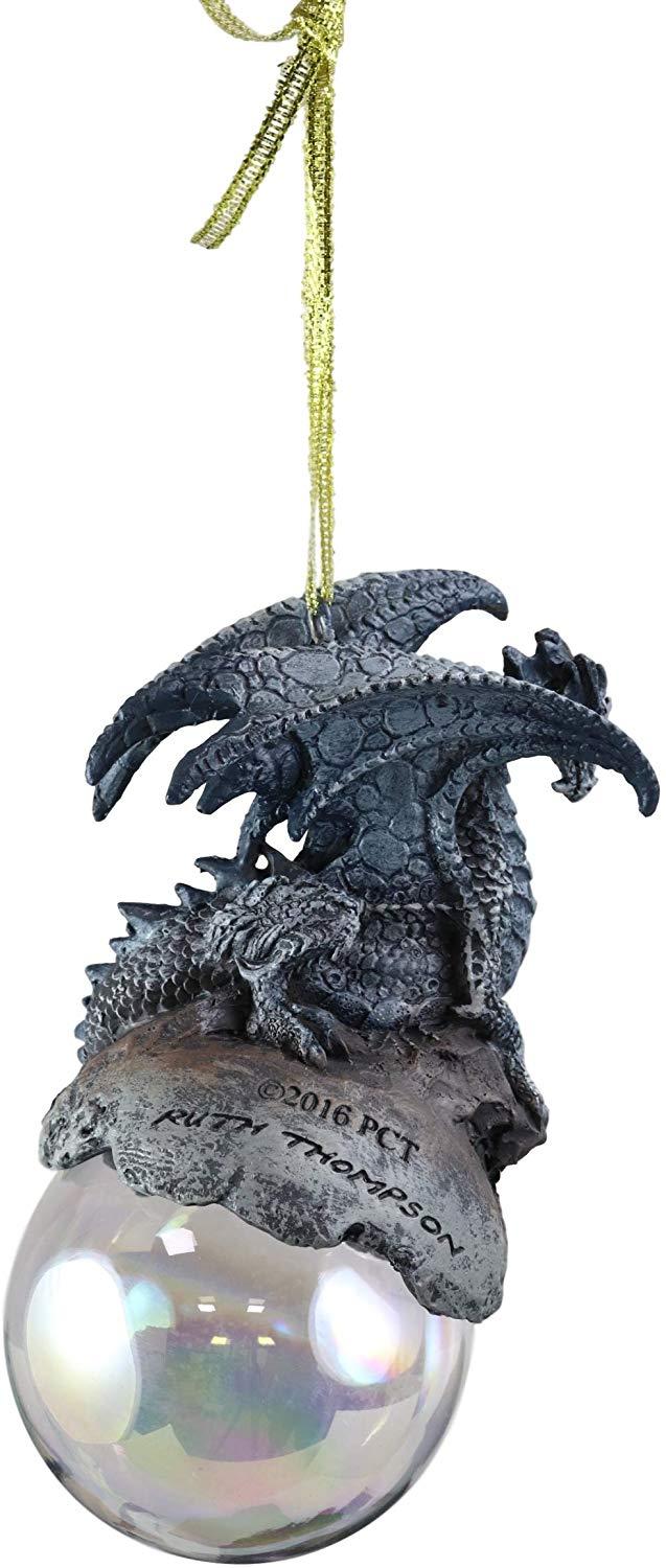 Ebros Gift Ebros Gift Ruth Thompson Art Check Mate Blue Dragon Perching On Pearl Glass Ball 5" High Ornament Figurine Christmas Tree Ornament