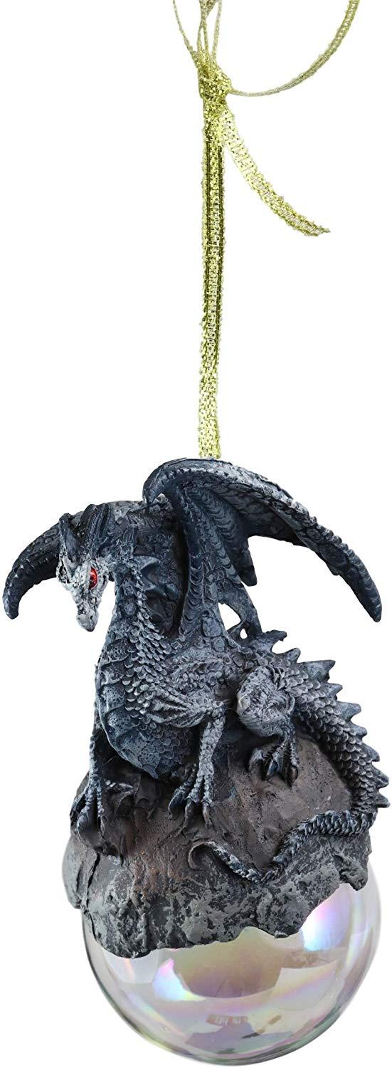 Ebros Gift Ebros Gift Ruth Thompson Art Check Mate Blue Dragon Perching On Pearl Glass Ball 5" High Ornament Figurine Christmas Tree Ornament