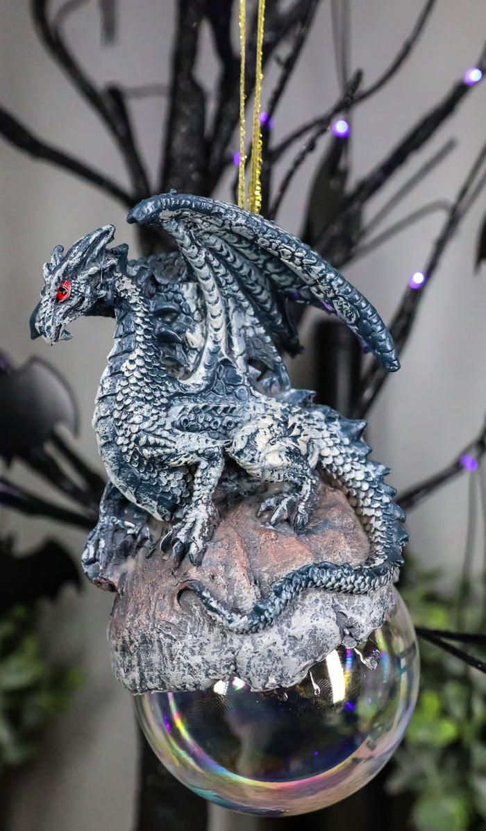 ebros gift Ebros Gift Ruth Thompson Art Check Mate Blue Dragon Perching On Pearl Glass Ball 5" High Ornament Figurine Christmas Tree Ornament