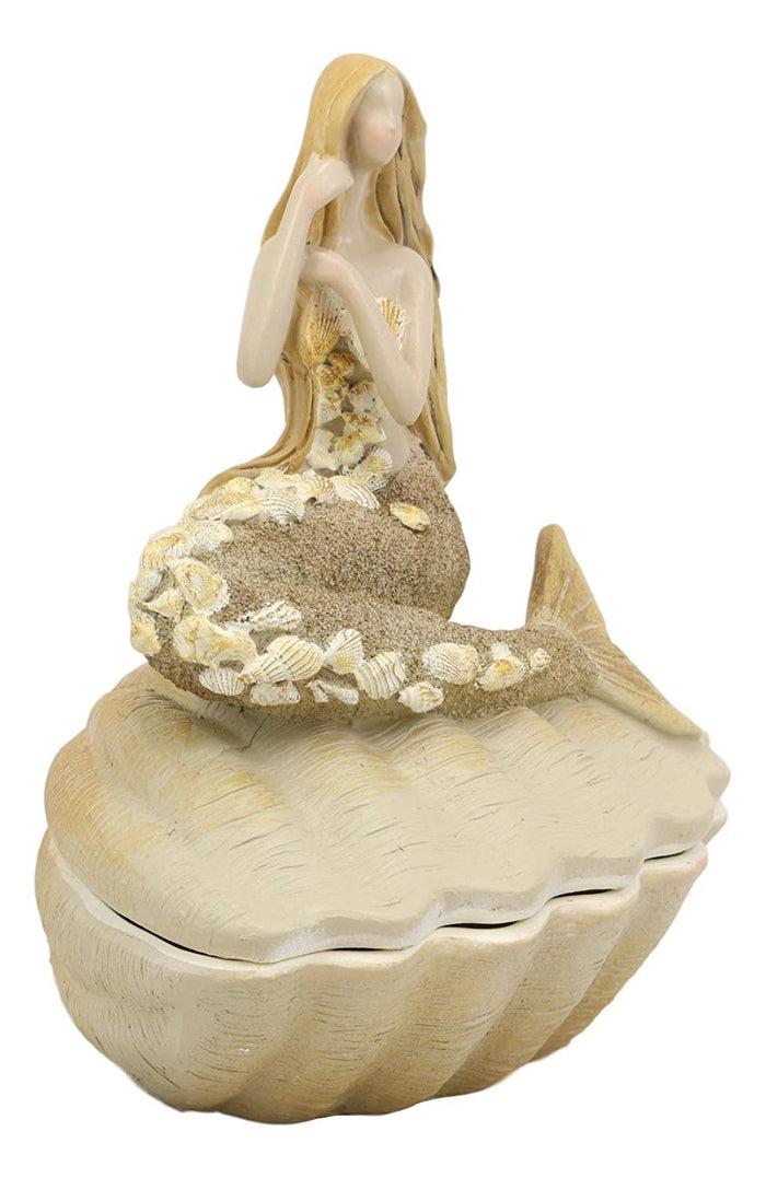 Ebros Gift Ebros Gift Sand Brown Abstract Mermaid Sitting On Giant Sea Shell Jewelry Box Figurine With Sea Shell Ornaments 7" High