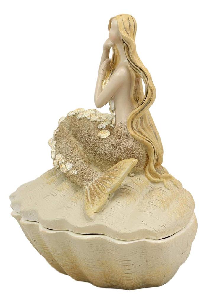 Ebros Gift Ebros Gift Sand Brown Abstract Mermaid Sitting On Giant Sea Shell Jewelry Box Figurine With Sea Shell Ornaments 7" High
