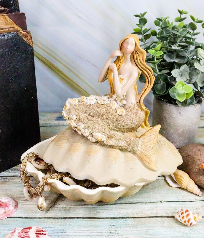 ebros gift Ebros Gift Sand Brown Abstract Mermaid Sitting On Giant Sea Shell Jewelry Box Figurine with Sea Shell Ornaments 7" High