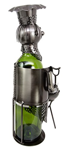 Ebros Gift Ebros Gift Sausage & Beef Patty BBQ King Grill Master Hand Made Metal Wine Bottle Holder Caddy Decor Figurine 13.5"H