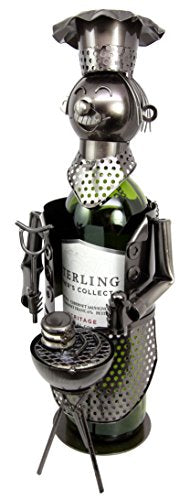 Ebros Gift Ebros Gift Sausage & Beef Patty BBQ King Grill Master Hand Made Metal Wine Bottle Holder Caddy Decor Figurine 13.5"H
