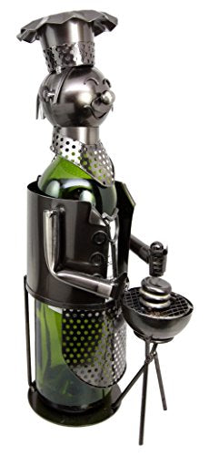 Ebros Gift Ebros Gift Sausage & Beef Patty BBQ King Grill Master Hand Made Metal Wine Bottle Holder Caddy Decor Figurine 13.5"H