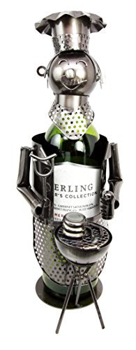 ebros gift Ebros Gift Sausage & Beef Patty BBQ King Grill Master Hand Made Metal Wine Bottle Holder Caddy Decor Figurine 13.5"H