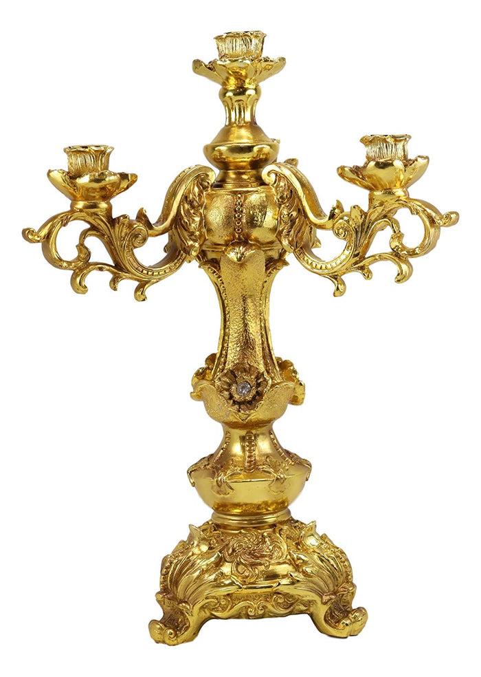 Ebros Gift Ebros Gift Set Of 2 Large 18" H Vintage Antique Baroque Design Electroplated Gold Candelabra For 4 Candles Candle Holder Home Decor Accent Wedding Centerpiece Mantelpiece Sculpture With Crystals