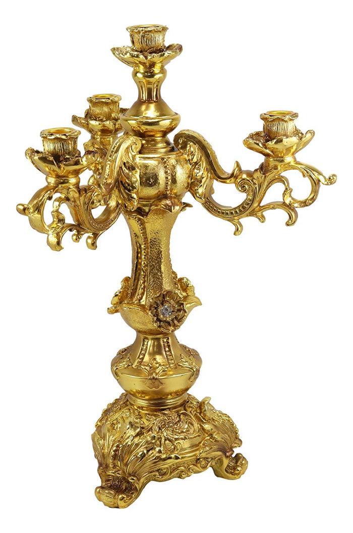 Ebros Gift Ebros Gift Set Of 2 Large 18" H Vintage Antique Baroque Design Electroplated Gold Candelabra For 4 Candles Candle Holder Home Decor Accent Wedding Centerpiece Mantelpiece Sculpture With Crystals