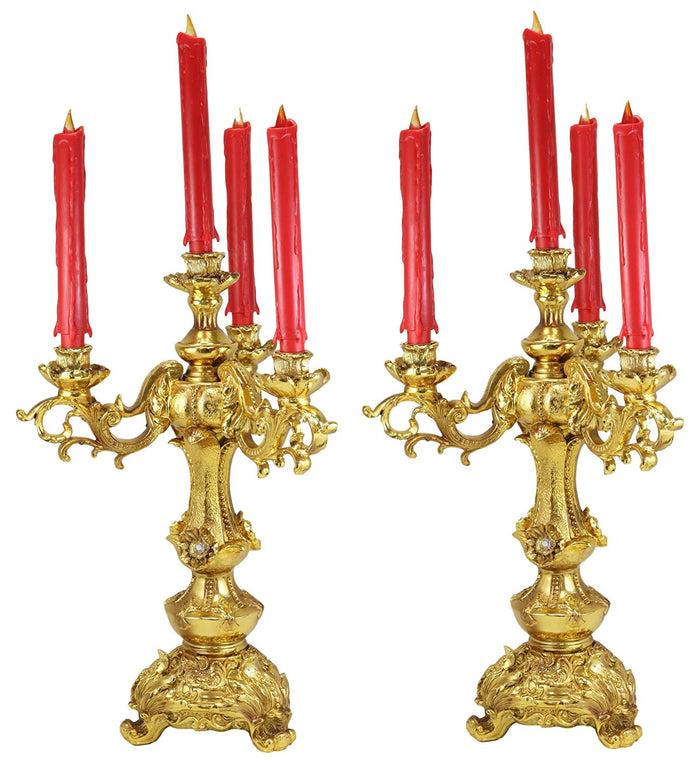ebros gift Ebros Gift Set of 2 Large 18" H Vintage Antique Baroque Design Electroplated Gold Candelabra for 4 Candles Candle Holder Home Decor Accent Wedding Centerpiece Mantelpiece Sculpture with Crystals