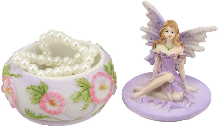 Ebros Gift Ebros Gift Set Of 3 Colorful Pastel Pink Blue Purple Flower Fairy Small Round Trinket Jewelry Box Figurines 3.25" High