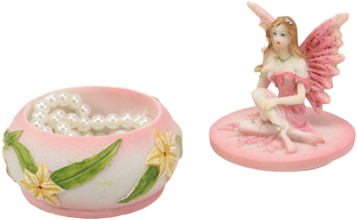 Ebros Gift Ebros Gift Set Of 3 Colorful Pastel Pink Blue Purple Flower Fairy Small Round Trinket Jewelry Box Figurines 3.25" High