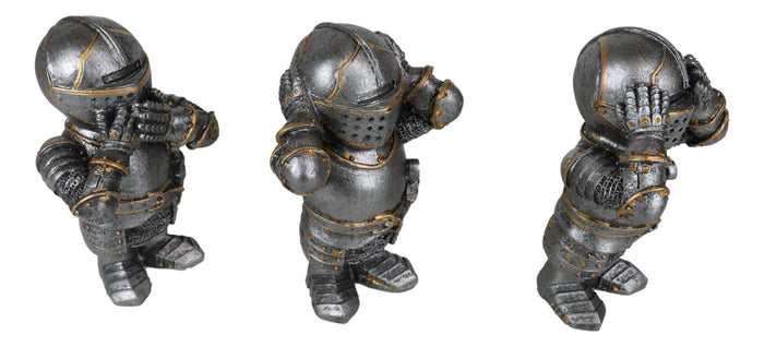 Ebros Gift Ebros Gift Set Of 3 Renaissance Medieval See Hear Speak No Evil Royal Knights Figurine 4" Tall Suit Of Armor Dollhouse Miniature European Knights Sculpture Decor