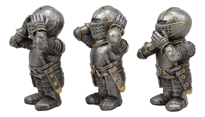 Ebros Gift Ebros Gift Set Of 3 Renaissance Medieval See Hear Speak No Evil Royal Knights Figurine 4" Tall Suit Of Armor Dollhouse Miniature European Knights Sculpture Decor