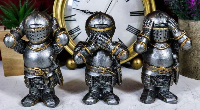 ebros gift Ebros Gift Set of 3 Renaissance Medieval See Hear Speak No Evil Royal Knights Figurine 4" Tall Suit of Armor Dollhouse Miniature European Knights Sculpture Decor
