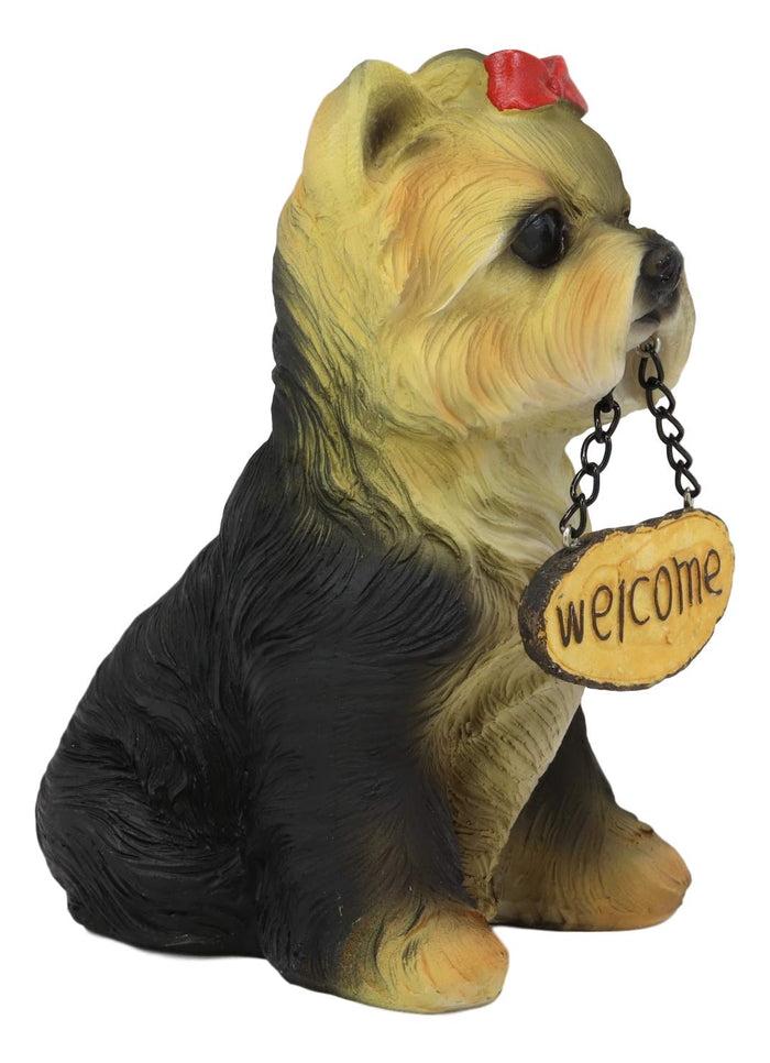 Ebros Gift Ebros Gift Set Of 4 Dogs Realistic Poodle Fawn And Black Labrador And Yorkshire Terrier Puppies Figurines With Greeting Signs As Welcome Home Decor Pet Pals Dog Sculpture 6.25" Tall Memorial Statues