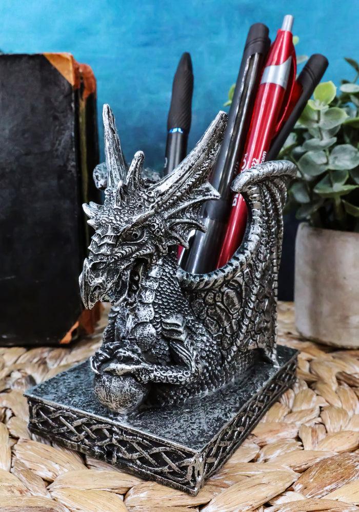 ebros gift Ebros Gift Shenlong Spirit Dragon Orb Stationery Holder Figurine 4.75"H Office