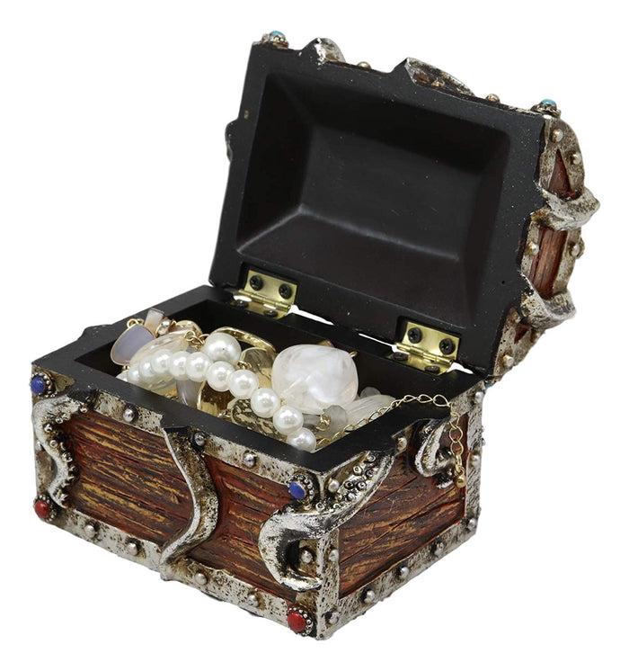 Ebros Gift Ebros Gift Silver Shimmer Alien Octopus Guarding Pirate Treasure Chest Box Trinket Box Figurine Nautical Coastal Ocean Decorative Jewelry Storage Keepsake (4.75" Wide Small)