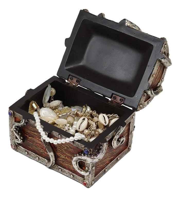 Ebros Gift Ebros Gift Silver Shimmer Alien Octopus Guarding Pirate Treasure Chest Box Trinket Box Figurine Nautical Coastal Ocean Decorative Jewelry Storage Keepsake (6.25" Wide Medium)