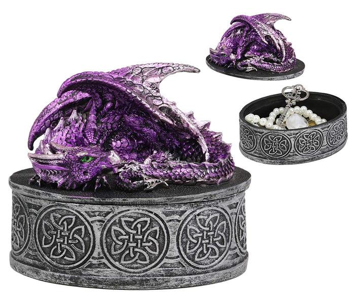 Ebros Gift Ebros Gift Sleeping Purple Dragon Decorative Oval Trinket Jewelry Box Figurine With Celtic Knotwork 5" W
