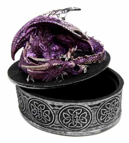 Ebros Gift Ebros Gift Sleeping Purple Dragon Decorative Oval Trinket Jewelry Box Figurine With Celtic Knotwork 5" W
