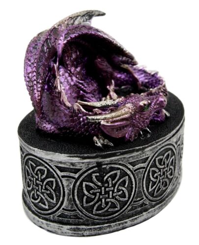 Ebros Gift Ebros Gift Sleeping Purple Dragon Decorative Oval Trinket Jewelry Box Figurine With Celtic Knotwork 5" W