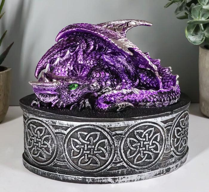 ebros gift Ebros Gift Sleeping Purple Dragon Decorative Oval Trinket Jewelry Box Figurine with Celtic Knotwork 5" W